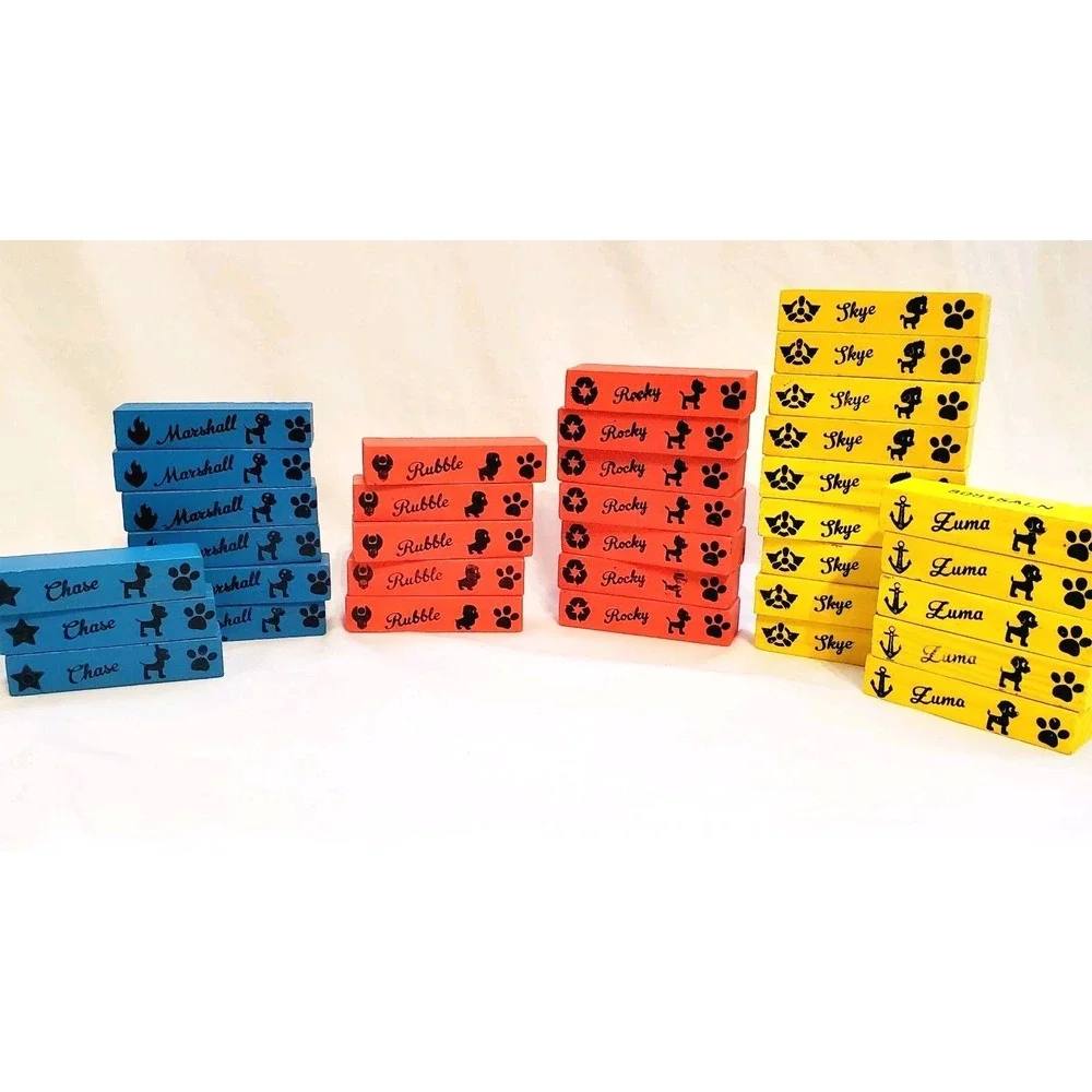 35 Pc Paw Patrol Wooden Tumbling Tower Wood Blocks Replacement Yellow Red Blue
